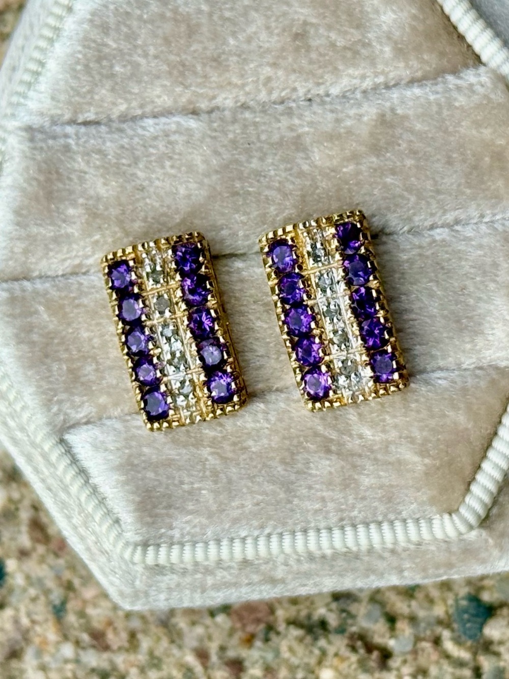 GENUINE 18K GOLD BRILLIANT DIAMONDS & 3.80CTW AMETHYST EARRINGS